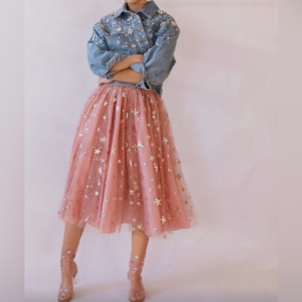 Lirika Matoshi Pink Starry Tulle Skirt XS & matching socks